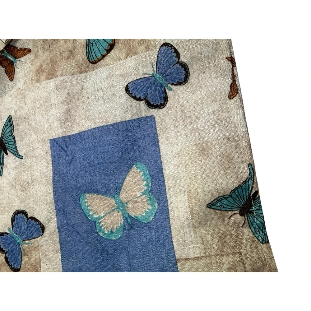 Set 3 Butterfly Print Short Curtains 2 Swag Valances & Panel Ruffled Purple Blue